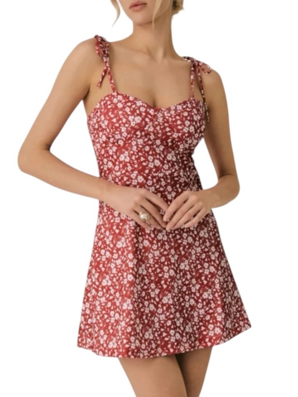 Red Floral Tie-Shoulder Sundress